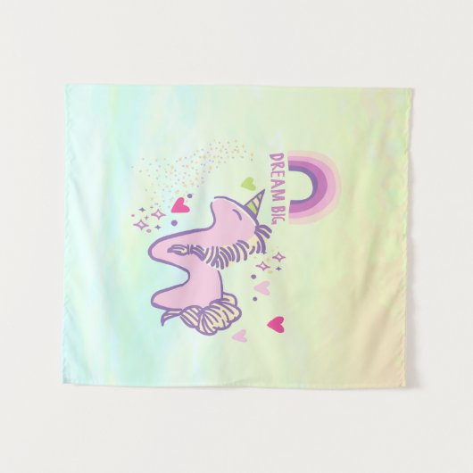 Farbenfrohe Pastel Unicorn Regenbogen Wandteppich (Vorderseite (Horizontal))