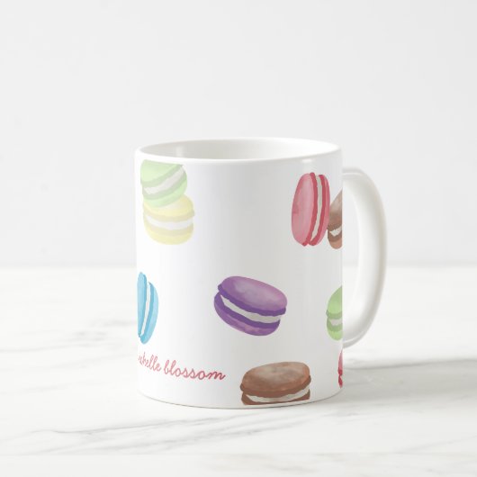 Farbenfrohe Pastel Watercolor Französische Macaron Kaffeetasse (VorderseiteRechts)