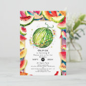 Farbenfrohe Pastel Watermelon Geburtstag Einladung (Stehend Vorderseite)