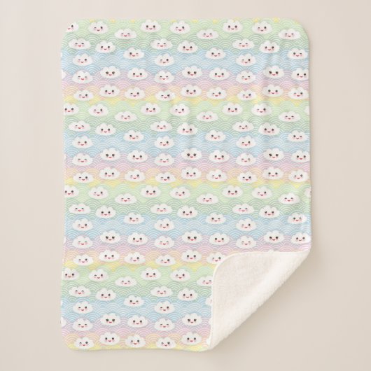 Farbenfrohe Pastel Waves Kawaii Emoji Clouds Muste Sherpadecke (Vorderseite)