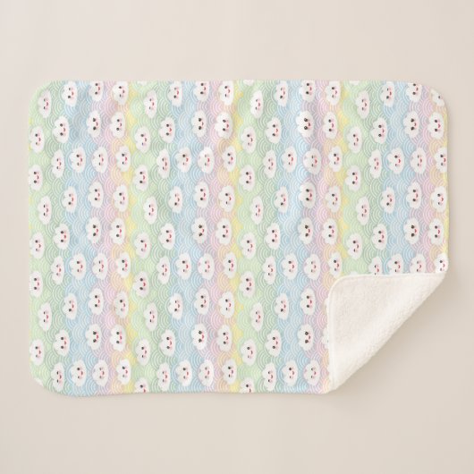 Farbenfrohe Pastel Waves Kawaii Emoji Clouds Muste Sherpadecke (Vorderseite (Horizontal))