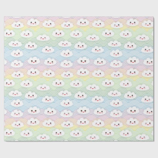 Farbenfrohe Pastel Waves Kawaii Wolken Muster Geschenkpapier (Flach)