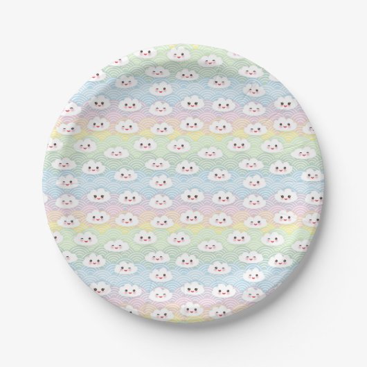 Farbenfrohe Pastel Waves Kawaii Wolken Muster Pappteller (Vorderseite)