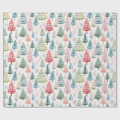 Farbenfrohe Pastel Weihnachtsbaum Muster Geschenkpapier (Flach)
