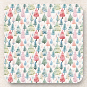 Farbenfrohe Pastel Weihnachtsbaum Muster Getränkeuntersetzer