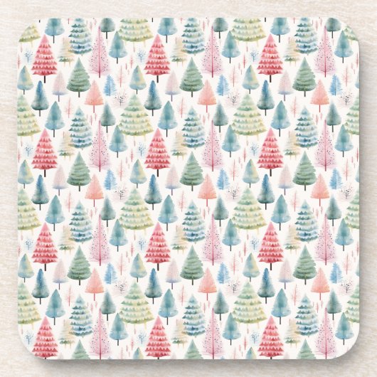 Farbenfrohe Pastel Weihnachtsbaum Muster Getränkeuntersetzer (Vorderseite)