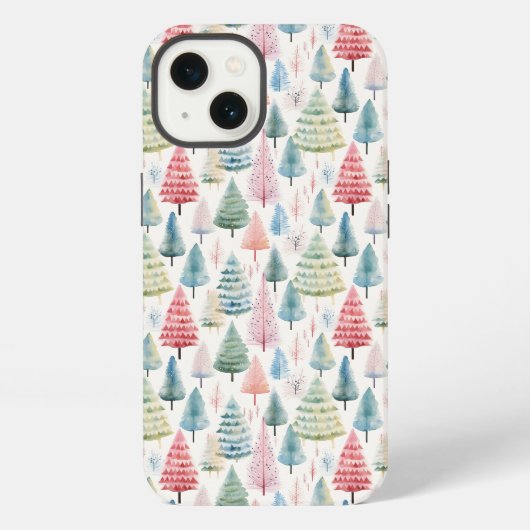 Farbenfrohe Pastel Weihnachtsbaum Muster iPhone Hülle (Rückseite)