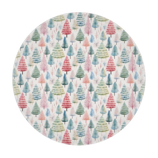 Farbenfrohe Pastel Weihnachtsbaum Muster Schneidebrett (Vorderseite)