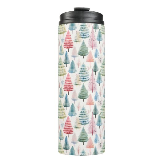 Farbenfrohe Pastel Weihnachtsbaum Muster Thermosbecher (Vorderseite)