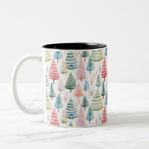 Farbenfrohe Pastel Weihnachtsbaum Muster Zweifarbige Tasse