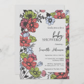 Farbenfrohe Pastel Wildblume Kinderdusche Einladun Einladung (Vorne/Hinten)