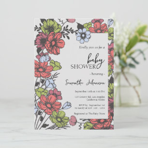 Farbenfrohe Pastel Wildblume Kinderdusche Einladun Einladung
