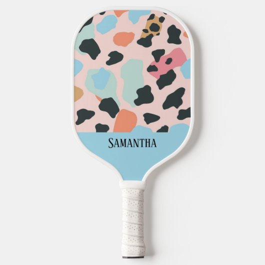 Farbenfrohe Pastell Leopard Druck Nahtloses Muster Pickleball Schläger (Vorderseite)