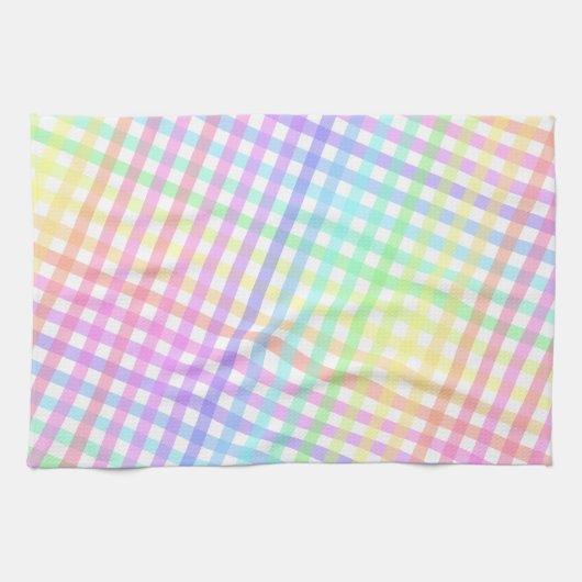Farbenfrohe Pastell Rainbow Kariertes Muster Geschirrtuch (Horizontal)
