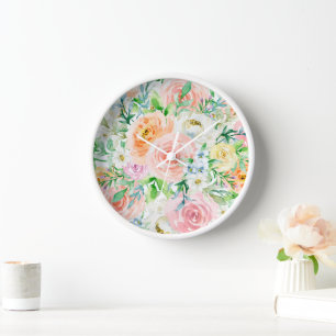Farbenfrohe Pastell Rose Blume Muster Uhr