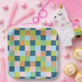 Farbenfrohe Pastell-Schachbrettmuster Pappteller (Party)