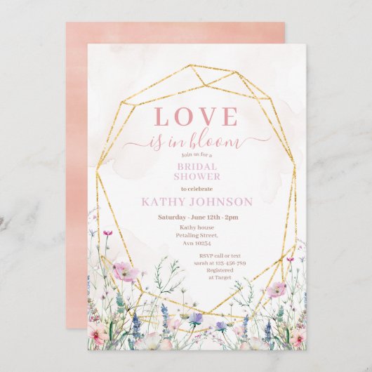 Farbenfrohe Pastell Wildblume Brautparty Einladung (Vorne/Hinten)