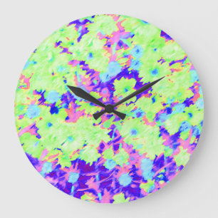 Farbenfrohe Pastell-Wildblume Große Wanduhr