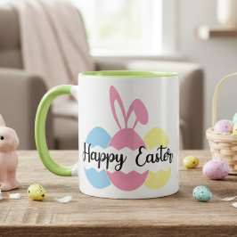 Farbenfrohe Pastelle Bunny und Eier Happy Osterfei Tasse