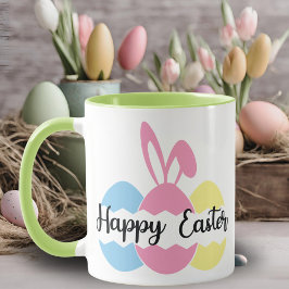 Farbenfrohe Pastelle Bunny und Eier Happy Osterfei Tasse