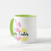 Farbenfrohe Pastelle Bunny und Eier Happy Osterfei Tasse (Vorderseite Links)