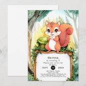Farbenfrohe Pastelle Eichhörnchen Geburtstag Einladung (Vorne/Hinten)