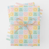 Farbenfrohe Pastelle Frieden, Liebe, Sonnenschein  Geschenkpapier Set (Beispiel)