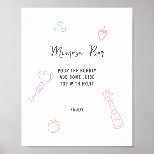 Farbenfrohe Pastelle Hand Drawn Mimosa Bar Poster (Vorne)