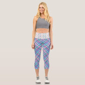 Farbenfrohe Pastelle Kariert mit Dackel Waste Capri Leggings (Vorderseite)
