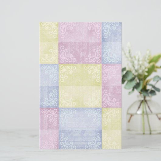 Farbenfrohe Pastelle Patchwork Briefpapier (Stehend Vorderseite)