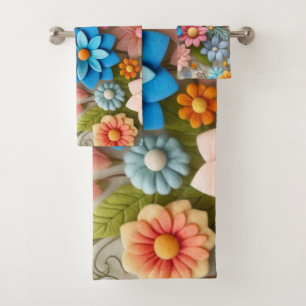 Farbenfrohe Pastelle Spring 3D Filz Florenz Kunst, Badhandtuch Set