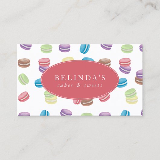 Farbenfrohe Pastelle Wasserfarben Makarons Koch Ko Visitenkarte (Vorderseite)