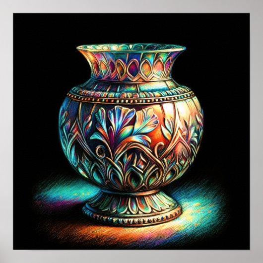 Farbenfrohe Pastelle Zeichnend Antiquitätenglas Va Poster (Vorne)