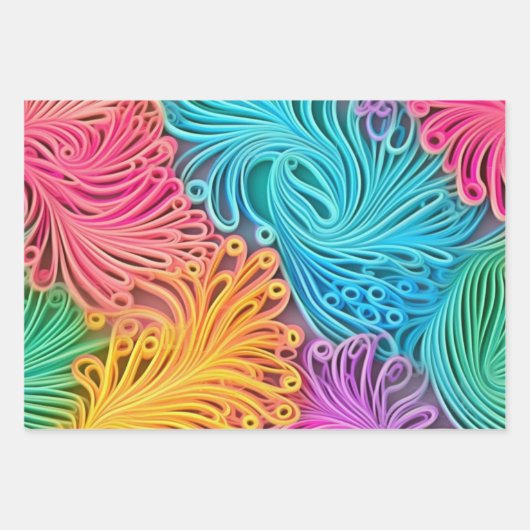 Farbenfrohe, pastellfarbene, abstrakte Designmuste Geschenkpapier Set (Vorderseite 3)