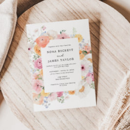 Farbenfrohe pastellfarbene Blütenrahmenverheiratun Einladung