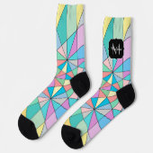 Farbenfrohe pastellfarbene Mosaik-Dreieck-Muster M Socken (Linkes Detail)