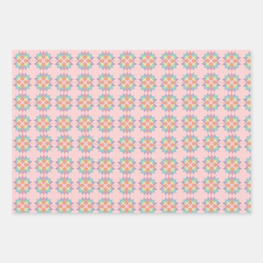 Farbenfrohe pastellfarbene rosa Blume Muster anpas Geschenkpapier Set (Vorderseite 2)