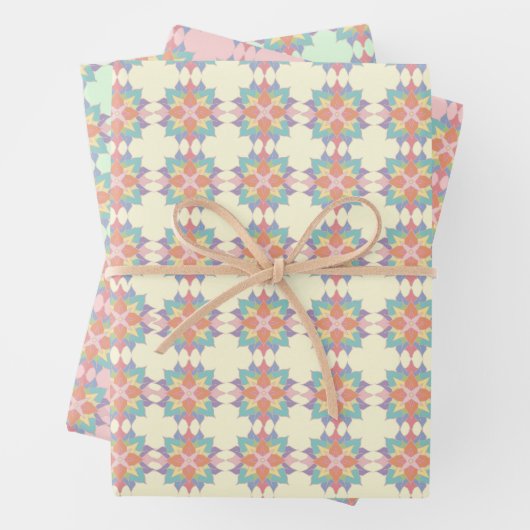 Farbenfrohe pastellfarbene rosa Blume Muster anpas Geschenkpapier Set (Beispiel)