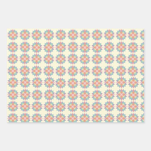 Farbenfrohe pastellfarbene rosa Blume Muster anpas Geschenkpapier Set (Vorderseite)