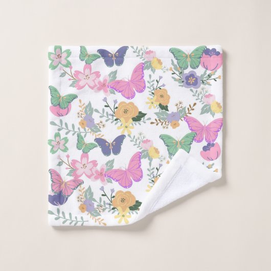 Farbenfrohe Pastelschmetterlinge Badetuch Set (Waschlappen)