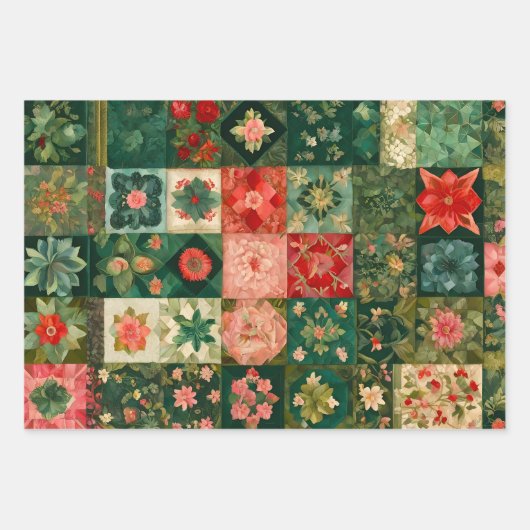 Farbenfrohe Patchwork-Blätter zum Verpacken von Pa Geschenkpapier Set (Vorderseite)