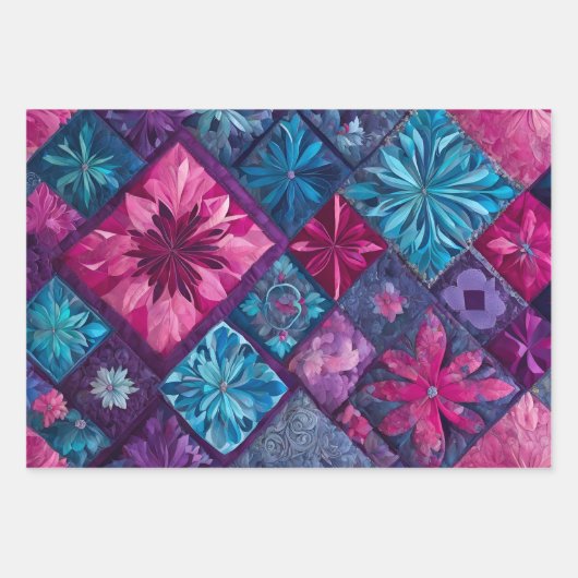 Farbenfrohe Patchwork-Blätter zum Verpacken von Pa Geschenkpapier Set (Vorderseite)