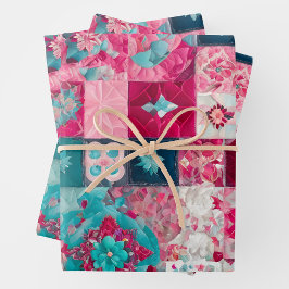 Farbenfrohe Patchwork-Blätter zum Verpacken von Pa Geschenkpapier Set