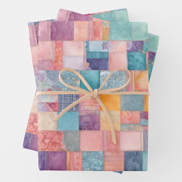 Farbenfrohe Patchwork-Blätter zum Verpacken von Pa Geschenkpapier Set