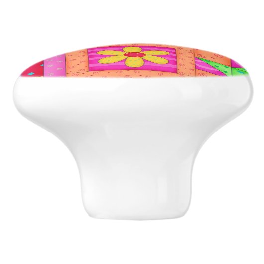 Farbenfrohe Patchwork Block Kunst Keramikknauf (Seitenansicht)