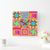 Farbenfrohe Patchwork Block Kunst Quadratische Wanduhr (Zuhause)