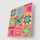 Farbenfrohe Patchwork Block Kunst Quadratische Wanduhr (Winkel)