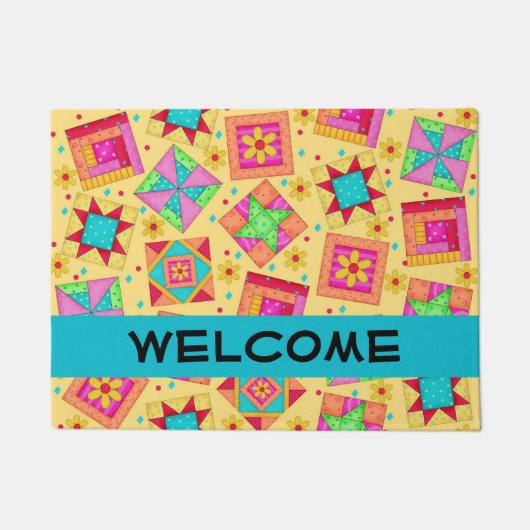 Farbenfrohe Patchwork Blöcke Gelb Custom Fußmatte (Vorderseite)