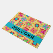 Farbenfrohe Patchwork Blöcke Gelb Custom Fußmatte (Schrägansicht)