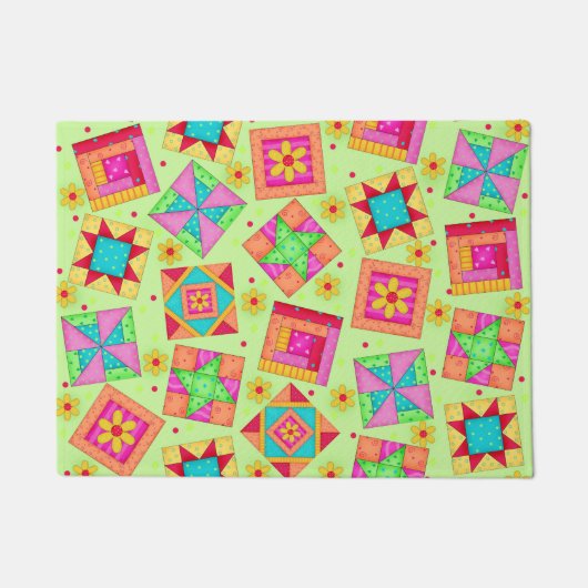 Farbenfrohe Patchwork Blöcke Linken Green Custom Fußmatte (Vorderseite)
